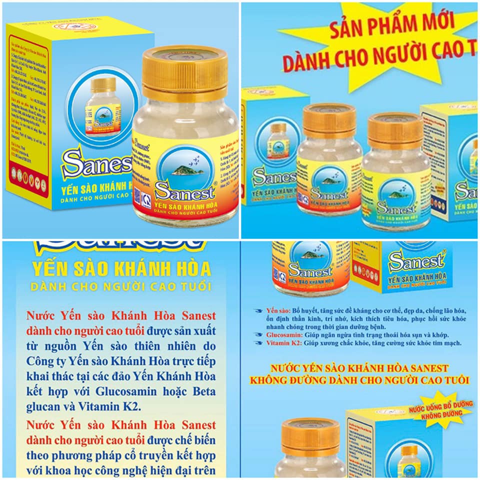 Nước Yến Sào Khánh Hòa Sanest 🍄CHÍNH HÃNG🍄Không Đường Dành Cho Người Cao Tuổi 70Ml, Hộp 6 Lọ - 096H6