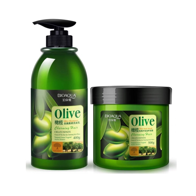 Bộ dầu gội + kem ủ xả hấp dầu tóc Olive Bioaqua chính hãng nội địa
