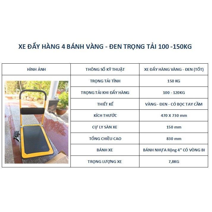 HÀNG NHẬP  KHẨU XE ĐẨY HÀNG 4 bánh XDH150V_TRỌNG TẢI 150kg, ÊM TAY VÀ CHẮC CHẮN