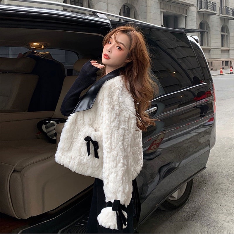 Áo khoác lông dáng ngắn cổ bẻ tay nơ xinh cho nữ❤️SẴN HÀNG ❤️