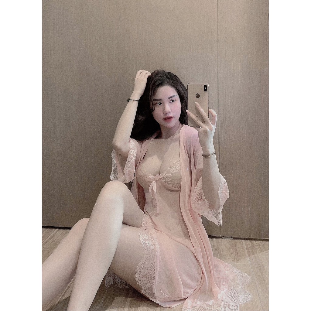 Set váy ngủ kèm áo choàng ren cao cấp sexy  Đầm mặc nhà quyến rũ gợi cảm