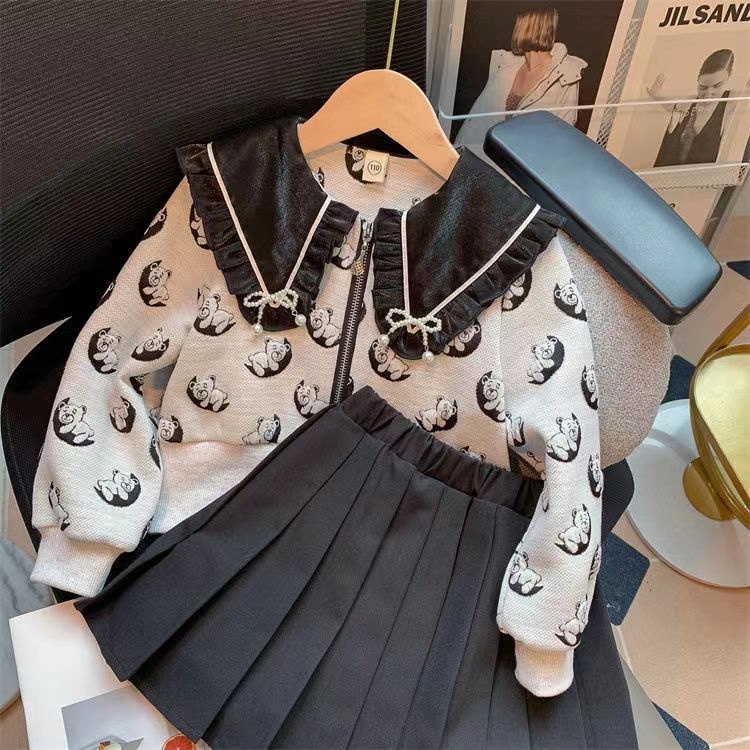 Bộ Áo Khoác Tay Dài Kèm Quần Dài Phong Cách Phương Tây Thời Trang Mùa Thu Cho Bé Gái