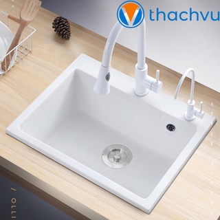 Chậu rửa chén bát bằng đá nhân tạo 56x47 dầy 1cm, chống xước tráng men chống bám bẩn, không ố vàng chống thấm vĩnh viễn.
