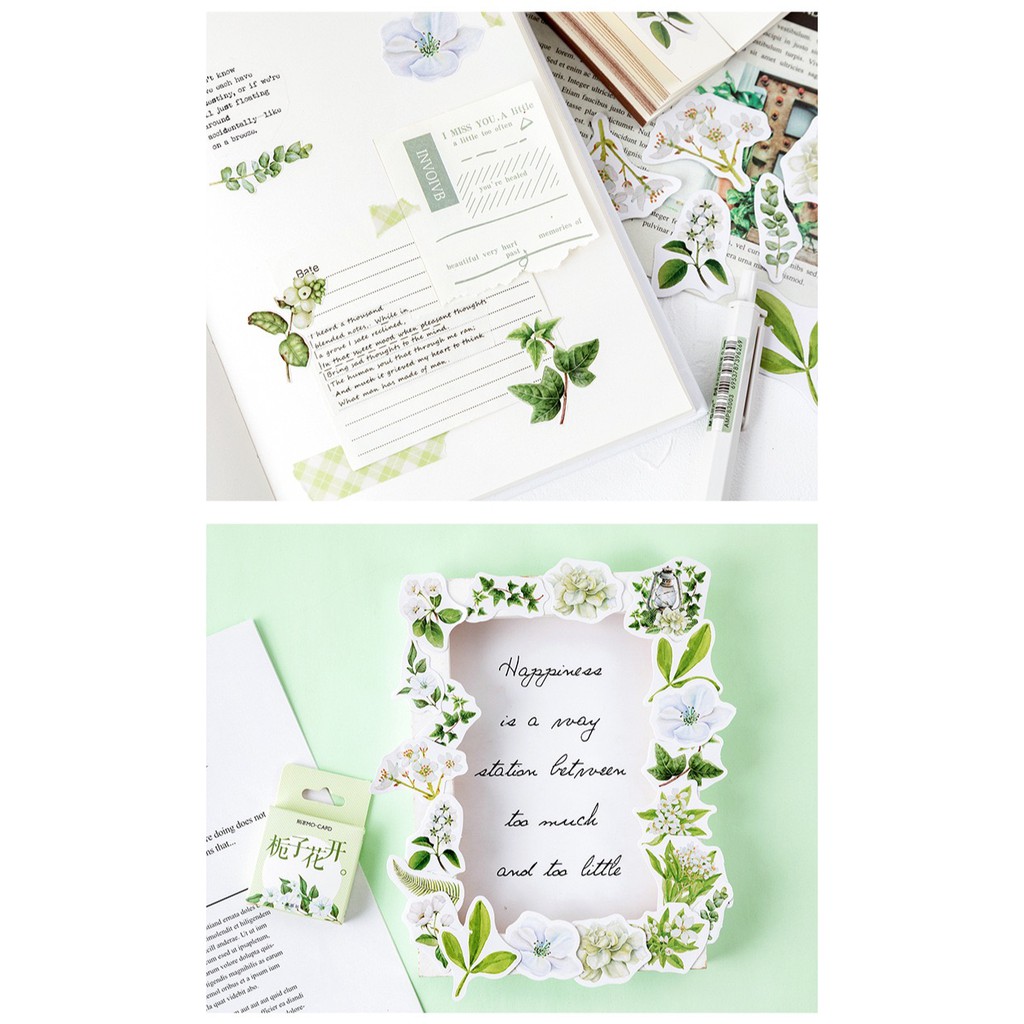 Bộ sticker/ Hình dán Kiểu Dáng Hình Lá &amp; Hoa Trắng (46 Hình)