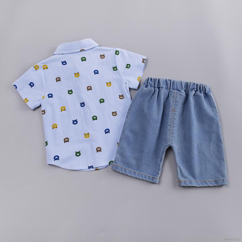 Bộ áo ngắn tay + quần short denim dễ thương cho bé trai