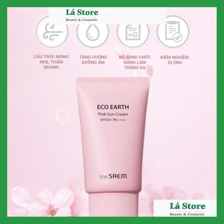 Kem chống nắng The Saem Eco Earth Pink Sun Cream 50g - Kem Chống Nắng Ngăn Ngừa Tia UVA và UVB The Saem Eco Earth