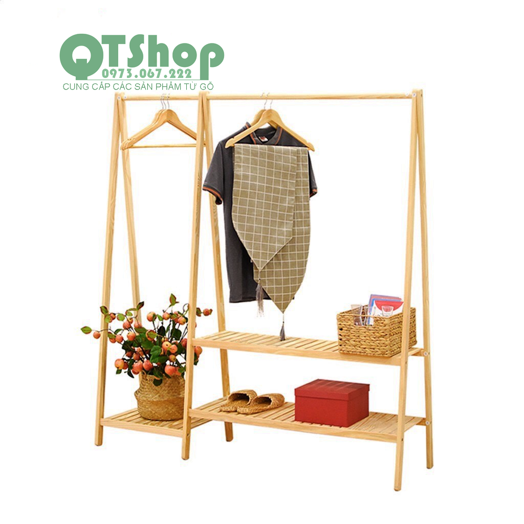 Kệ treo quần áo chữ A đôi-  Gỗ Thông Mỹ Nhập Khẩu - A Hanger 2 in 1 Phong Cách Hàn Quốc | BigBuy360 - bigbuy360.vn