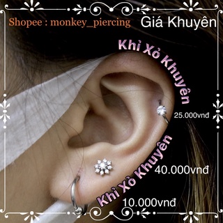 Khuyên Tai Gắn Đá Hình Bông Hoa ( Giá bán là 1 chiếc )
