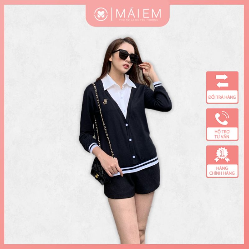 Áo len mỏng phối cổ sơ mi chất KATE hàn cao cấp sang trọng_A7013