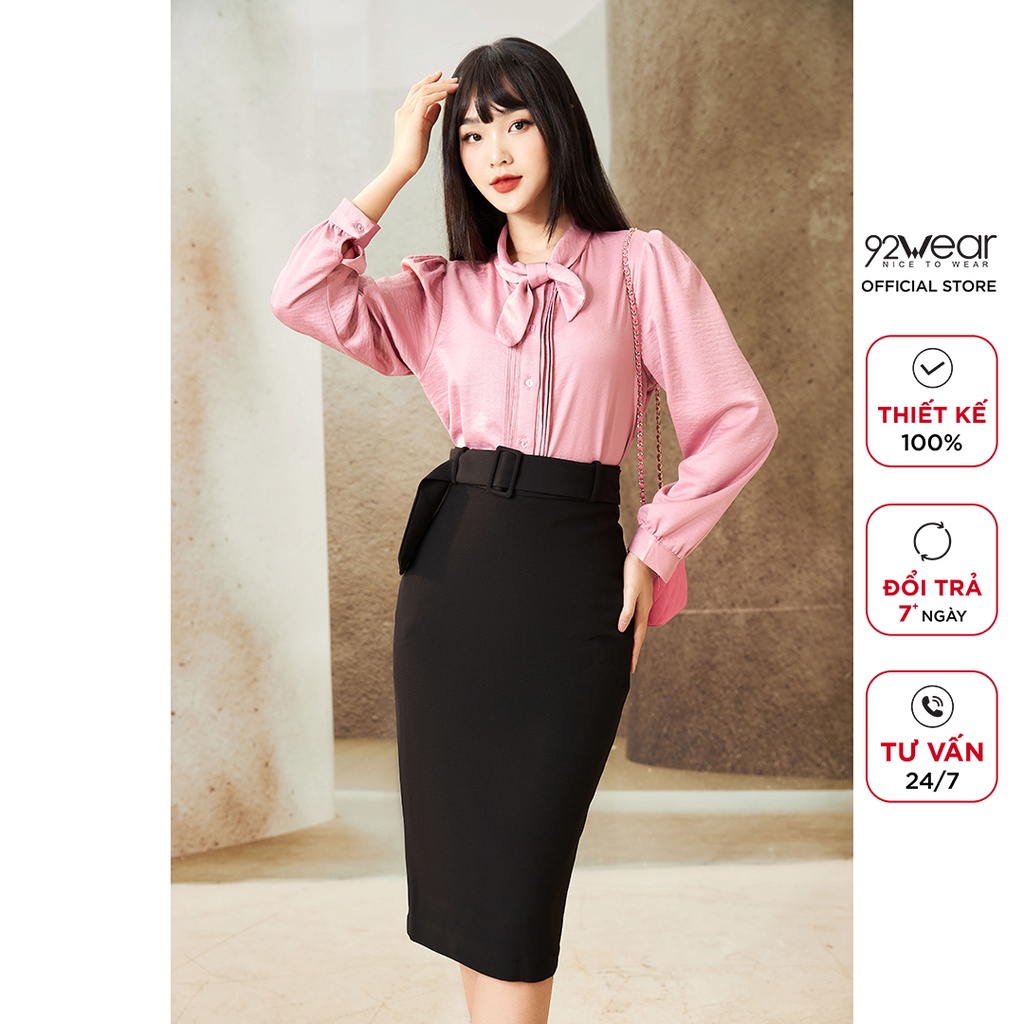 Áo sơ mi nữ công sở dài tay có nơ 92WEAR ASW0528