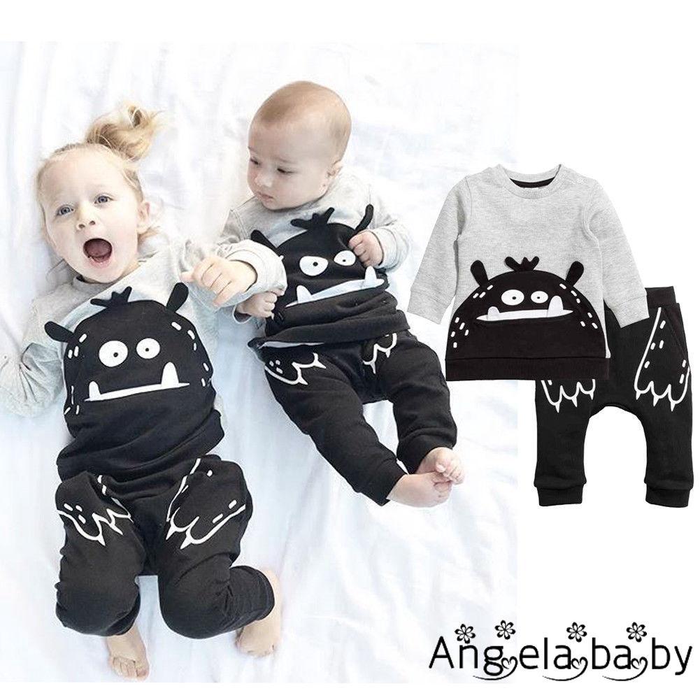 Set Áo Tay Dài + Quần Dài In Hoạt Hình Dễ Thương Cho Trẻ Sơ Sinh