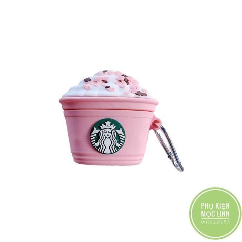 Vỏ bao AirPod silicon 1 2 Pro 3 Starbucks PINK Coffee - đựng tai nghe không dây kèm móc khoá