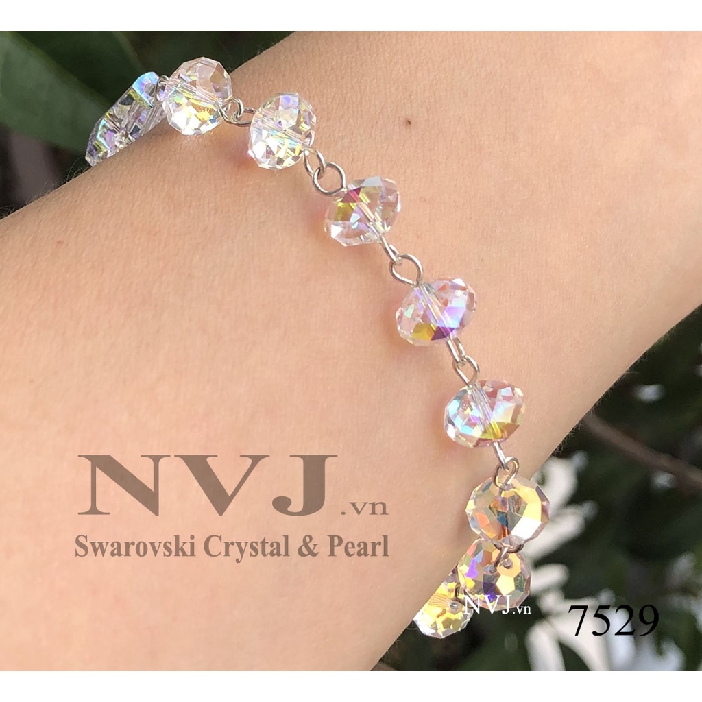 Chuỗi mân côi pha lê Áo Swarovski, hạt bánh cam 6,8ly 5040 001AB, khóa xích bạc 925, chiều dài tùy chọn
