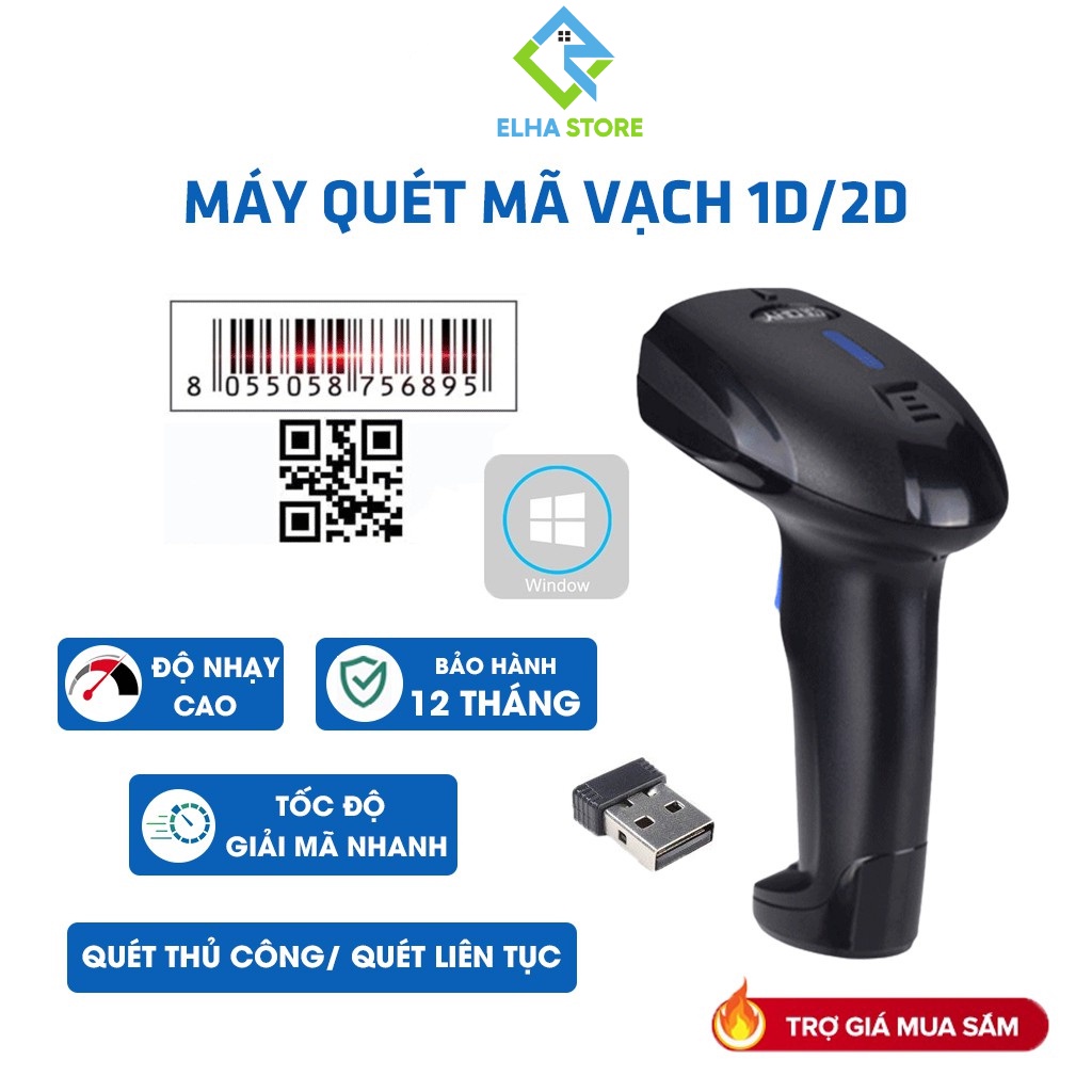 Máy quét mã vạch không dây YHD, máy scan mã vạch cầm tay Barcode 1D 2D chính hãng có bảo hành -  ELHA STORE