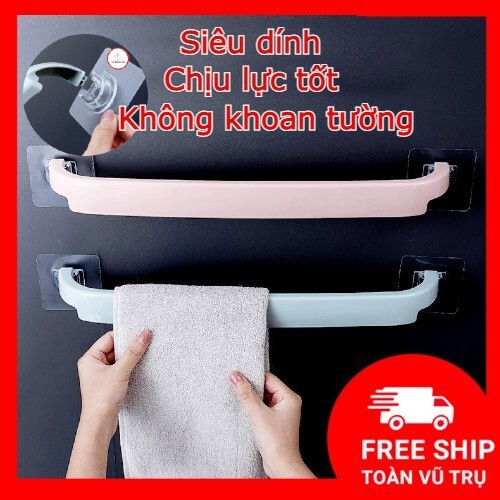 Thanh treo quần áo giá treo khăn nhà tắm dán tường siêu dính dài 45cm nhựa cao cấp chịu lực tốt màu xanh hồng