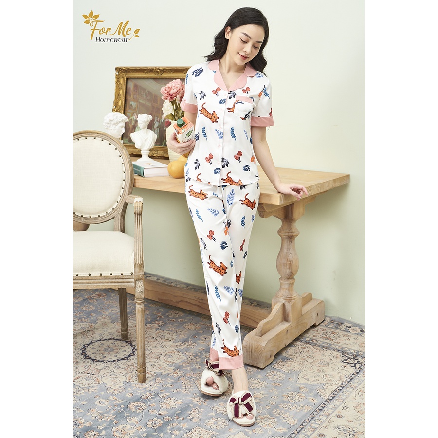 Bộ đồ ngủ, mặc nhà chất Lụa Giấy Luxury ngắn tay quần dài Hổ Trắng Phối 10  ,forme pijama