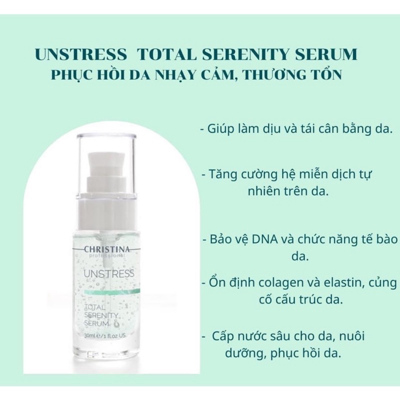 Serum UNSTRESS TOTAL SERENITY phục hồi da nhạy cảm ,da tổn thương ,da nhiễm hoá chất 30ml