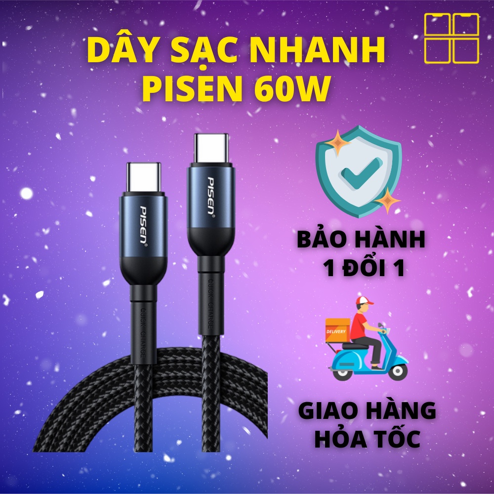 Dây Cáp Sạc Nhanh Pisen 60W 3A Type C to Type C Chuyển Dữ Liệu Dành Cho Thiết Bị IOS và Androil