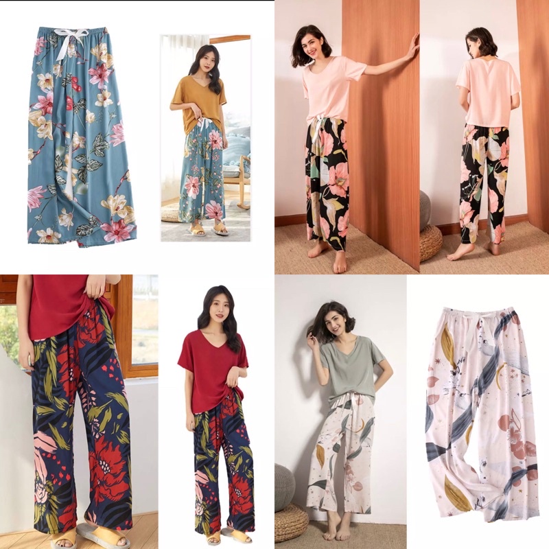 (SALE) Quần lanh ống rộng mềm mát, rộng rãi, hoạ tiết trang nhã