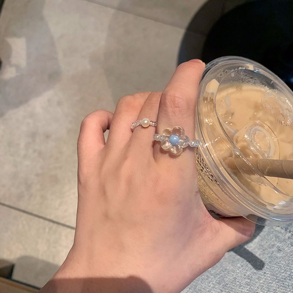 Bộ 2 Nhẫn Đeo Ngón Tay Co Giãn Đính Ngọc Trai Thời Trang Cho Nữ