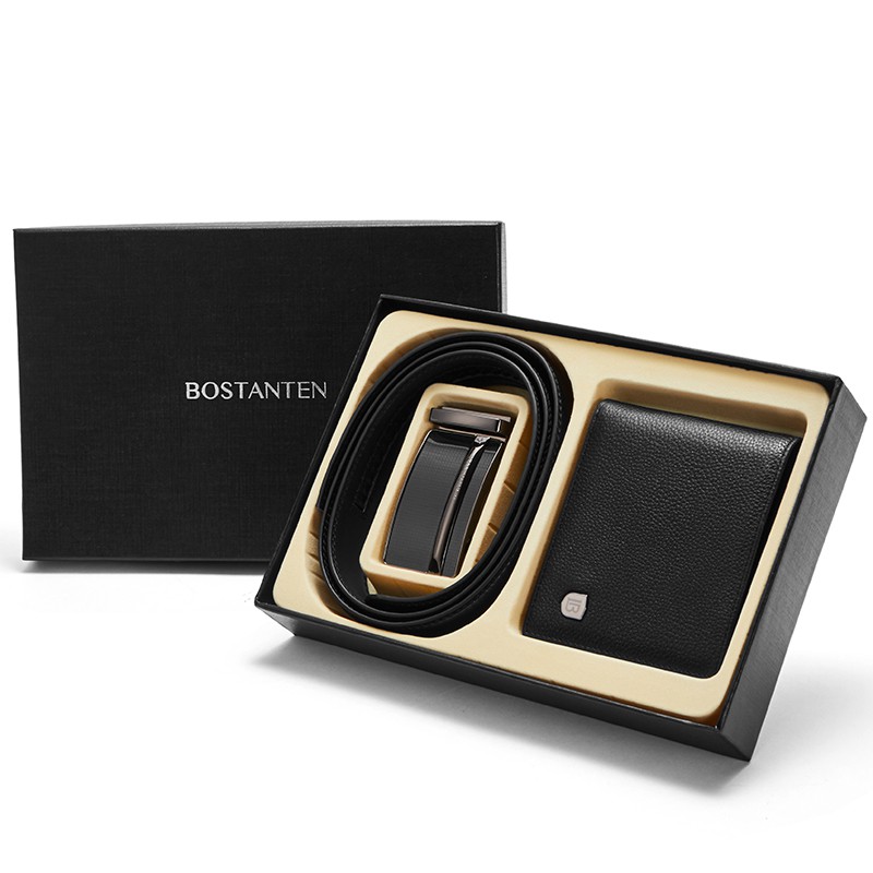 Bộ Ví Da + Thắt Lưng Bostanten Chất Lượng Cao Bằng Da Bò Thật Cho Nam