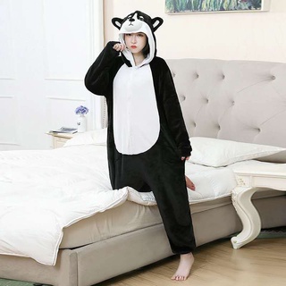 Đồ ngủ liền thân vải flannel hình chú chó Husky hoạt hình dễ thương cho cặp đôi