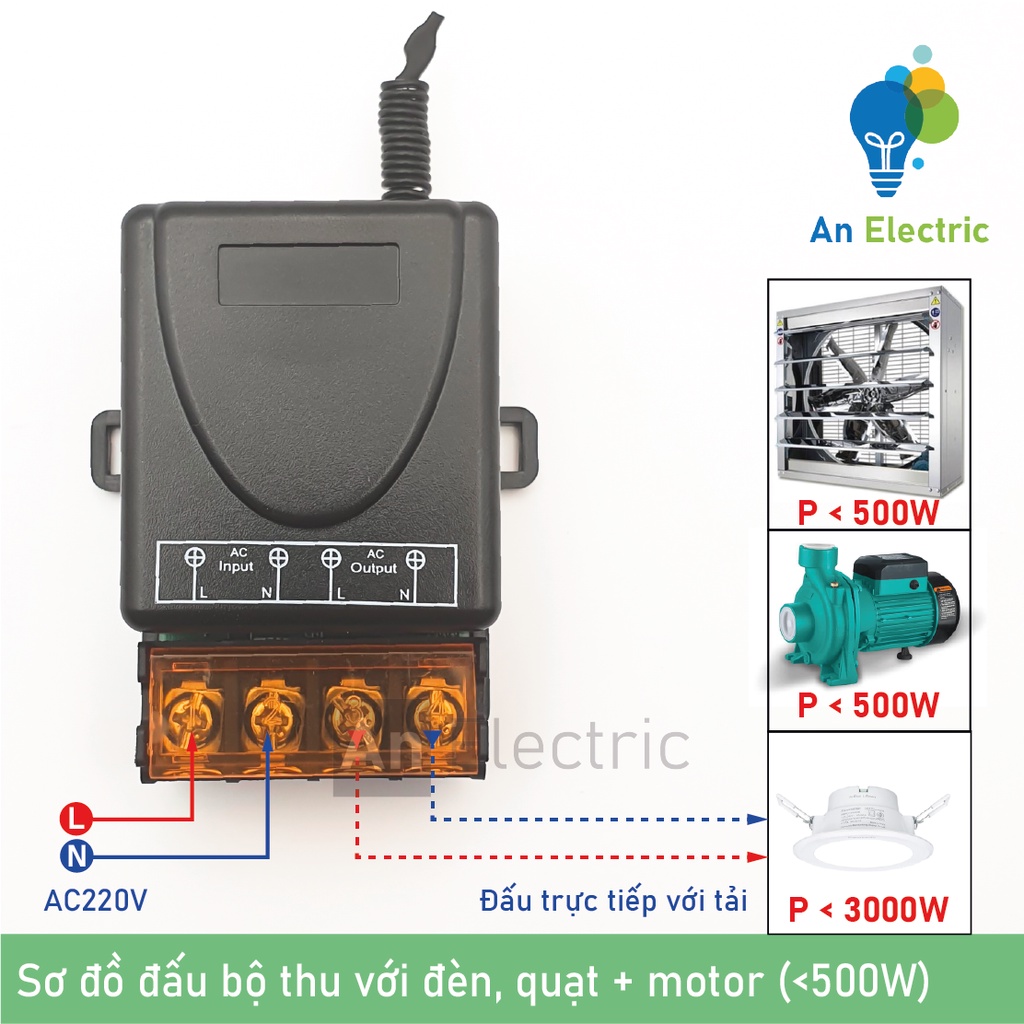 Công tắc điều khiển từ xa 100m công suất cao ngõ ra 30A/AC230V bật tắt thiết bị chiếu sáng, máy bơm, quạt – Bộ 2 tay bấm