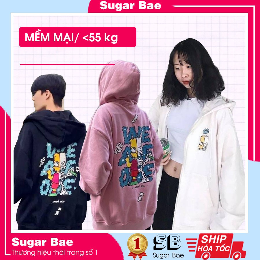 Áo Khoác Nỉ Hoodie Unisex WE ARE ONE | Áo Hoodie Zip Oversize - form Unisex < 55kg - 3 màu Hồng - Đen - Trắng Sugarbae