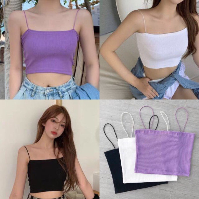 Áo 2 Dây tím/ trắng/ đen, Áo Thun hai dây croptop siêu xinh