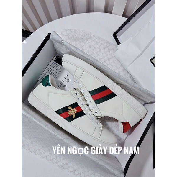 Giày gucci ong cao cấp , giày thể thao nam trắng buộc dây cao cấp kèm hộp