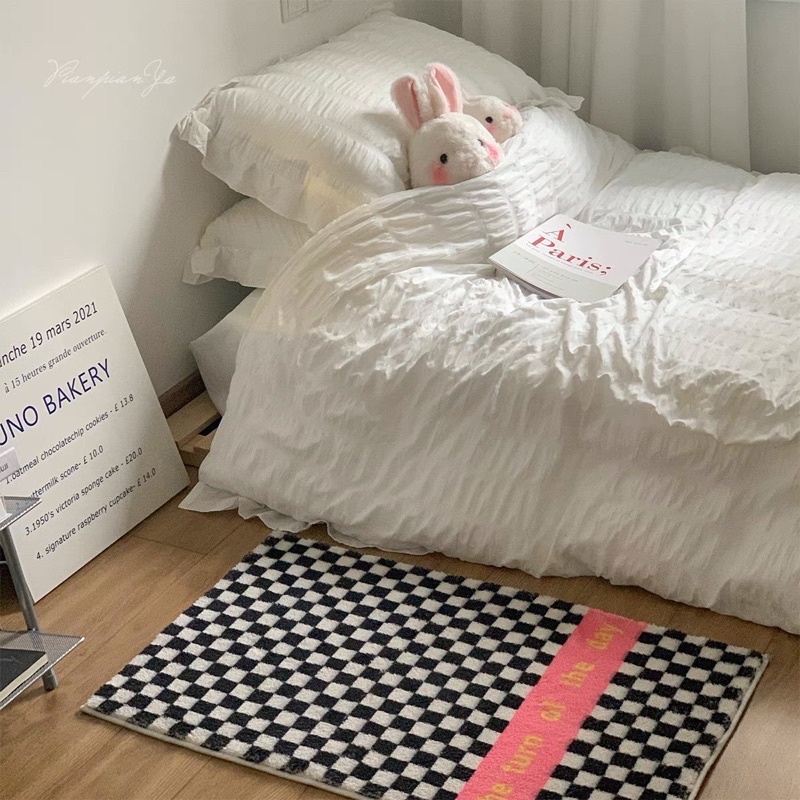 Thảm chùi chân kẻ ô, thảm chùi lông cừu phòng khách - Décor nhà Sò