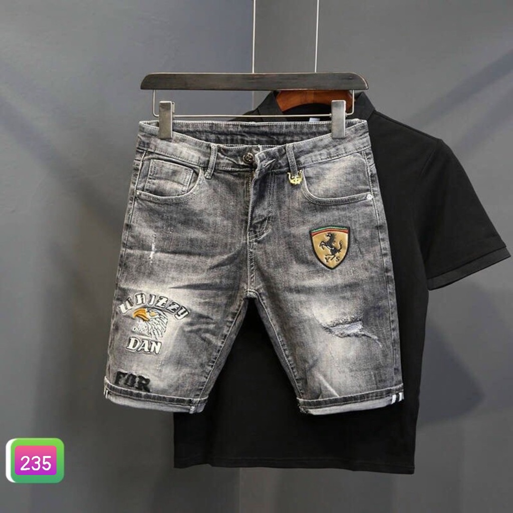 Quần Short Jean,  Đùi Rin Nam hoa tiết xám Co Giãn 4 chiều M53