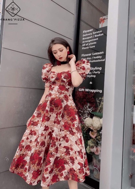 Đầm hoa gấn tay phồng ( ảnh và video thật 1000000%)