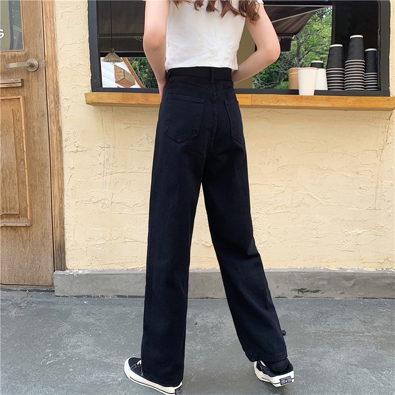 Quần jean SUXI lưng cao ống rộng màu trơn phong cách cổ điển thời trang xuân hè cho nữ