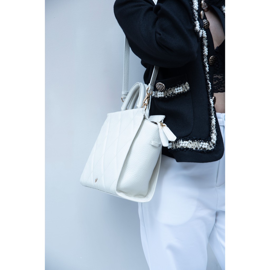 Túi Xách Nữ Da Bò Có Quai Đeo Cao Cấp Màu Trắng, Màu Đen WT Leather FENSE-F