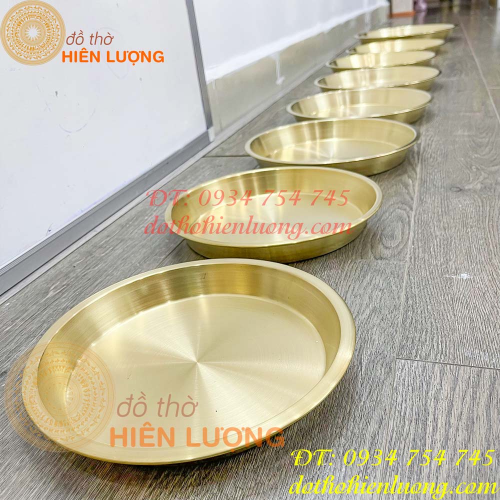 Đĩa đồng trơn đựng hoa quả đáy phẳng thờ cúng