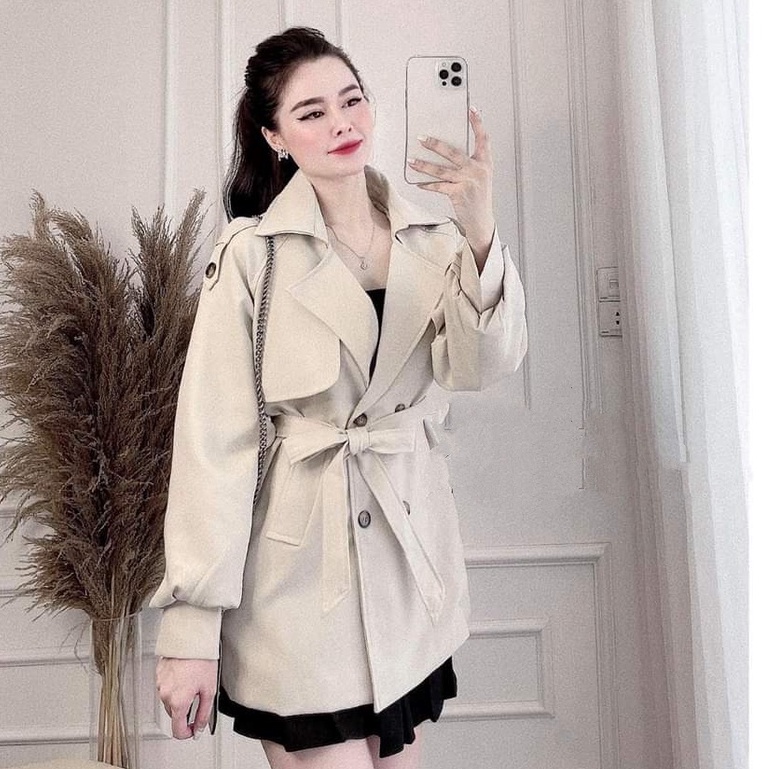 Áo khoác kaki  nữ , áo măng tô 2 lớp kèm đai phong cách hàn quốc