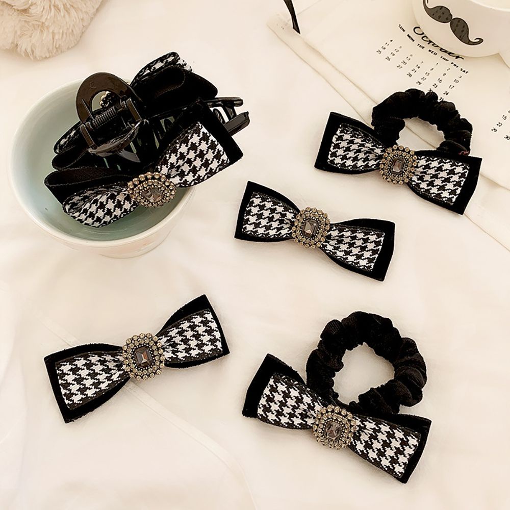 Dây buộc tóc/Kẹp đuôi ngựa bằng vải họa tiết kẻ ô thanh lịch phong cách Hàn Quốc cho nữ