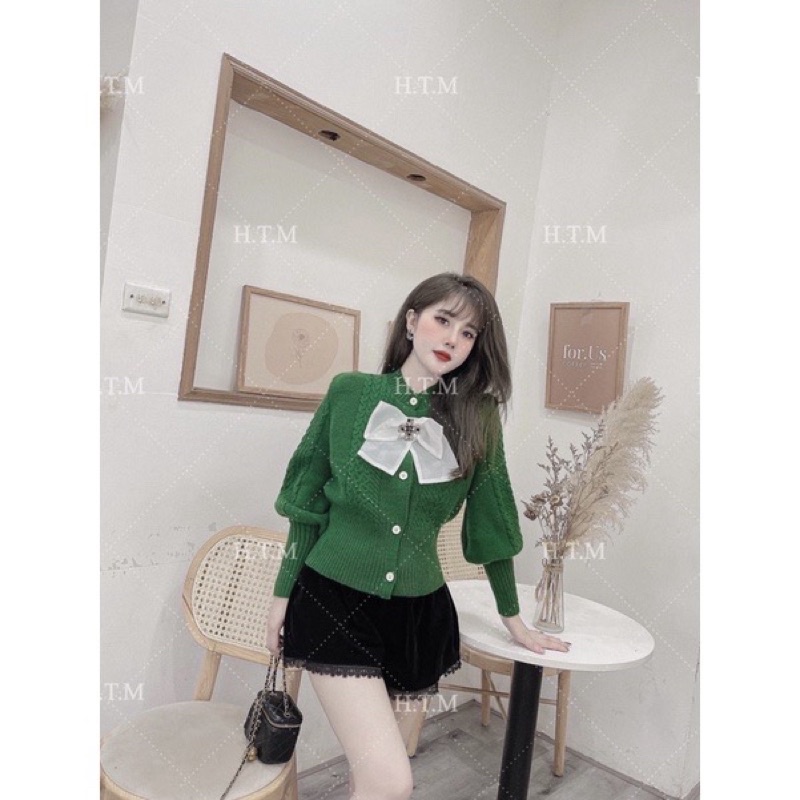 Áo len tay bồng kèm nơ