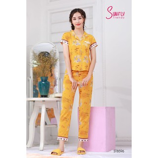 ST8596 BỘ PIJAMAS LỤA ÁO CỘC QUẦN DÀI