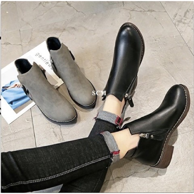 Giày boot 2 dây kéo Hàn Quốc