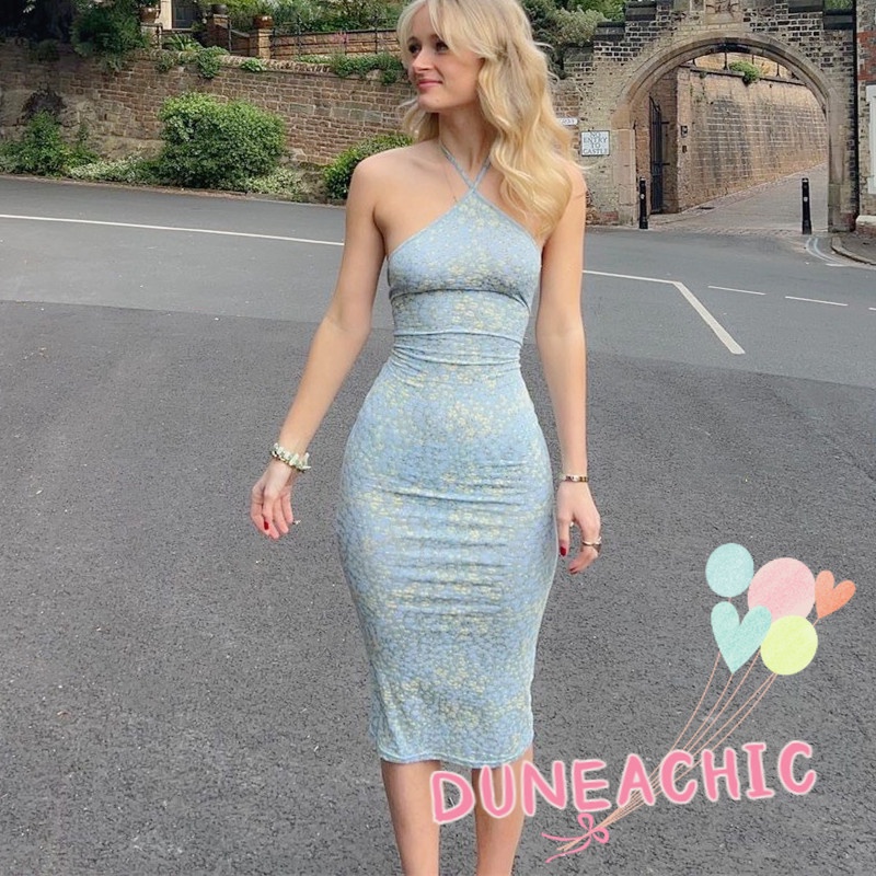 DUNEA Đầm Hai Dây Hở Lưng Họa Tiết Hoa Thời Trang Cho Nữ