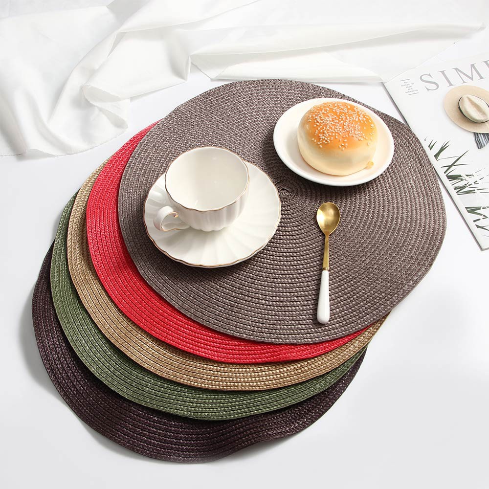 WADEES 4 Pcs/set Table Mat Handmade Tea Cup Pad Placemat Tableware Eco-friendly Round Heat Resistant Coffee Cup Weave Coaster/Multicolor