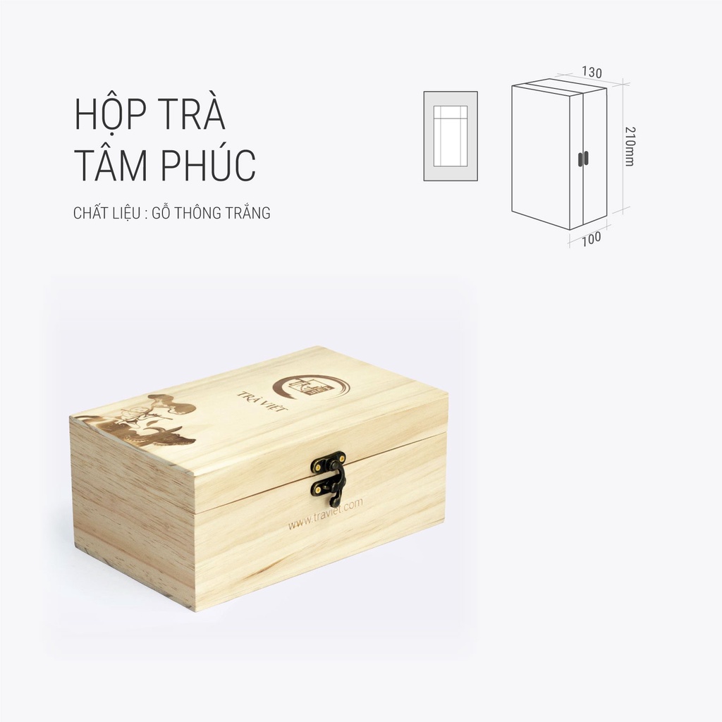 TRÀ VIỆT Hộp Quà Tặng Tâm Phúc Gỗ Thông Trắng New Zealand Cao Cấp