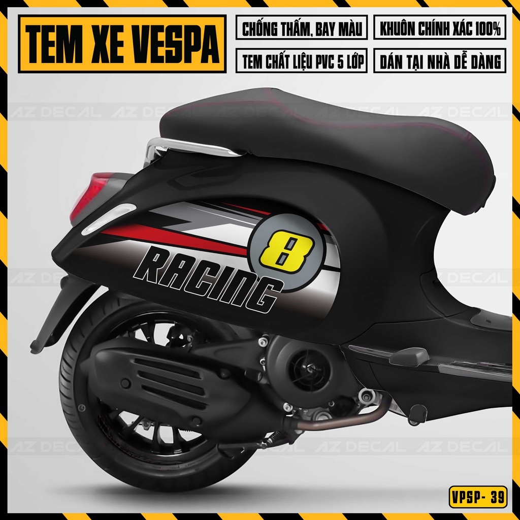 Tem Rời Xe Vespa Sprint / Primavera Mẫu Racing 8 Deluxe Edition | VPSP39 | Decal Chế Chống Nước, Cắt Sẵn Dễ Dán