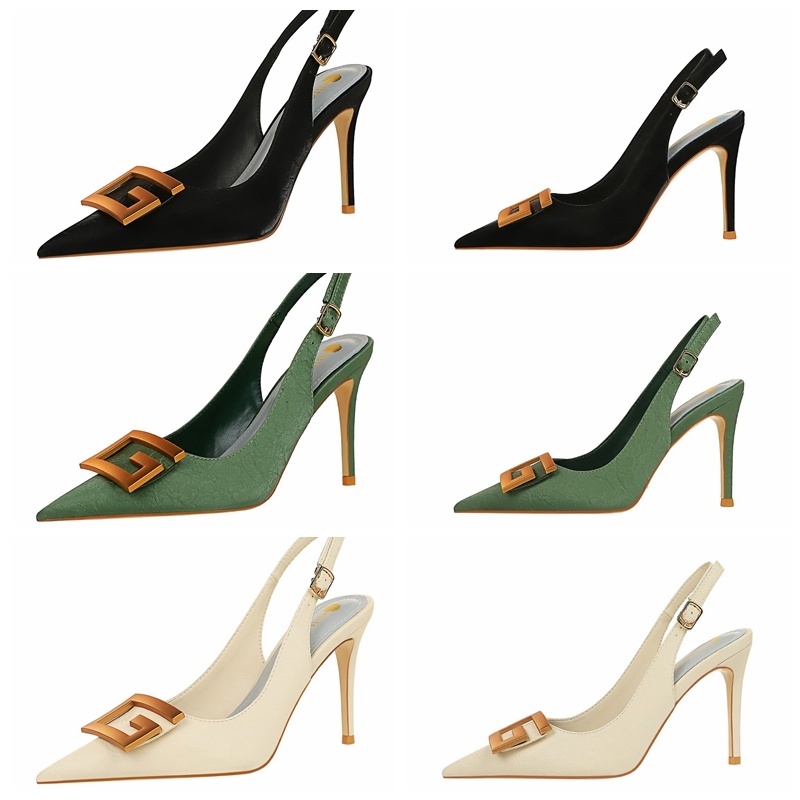 Giày cao gót BIGTREE 1932-8 9.5cm mũi nhọn miệng nông quai khóa cài kim loại thời trang cho nữ