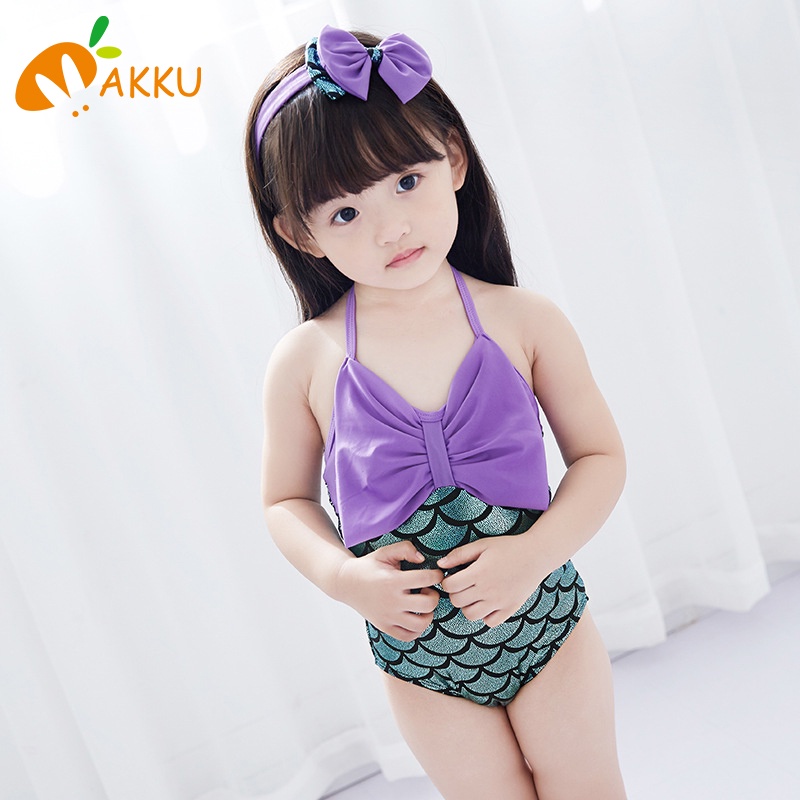 Bộ Đồ Bơi Kèm Băng Đô Thắt Nơ Dễ Thương Cho Bé Gái