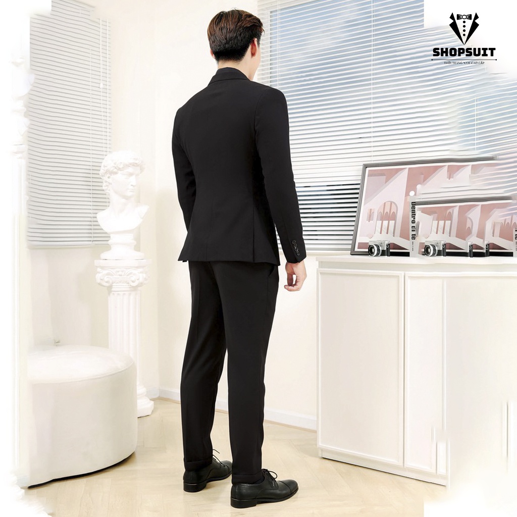 Vest nam 1 cúc màu đen,Áo khoác nam blazer from dáng Hàn Quốc 2 lớp