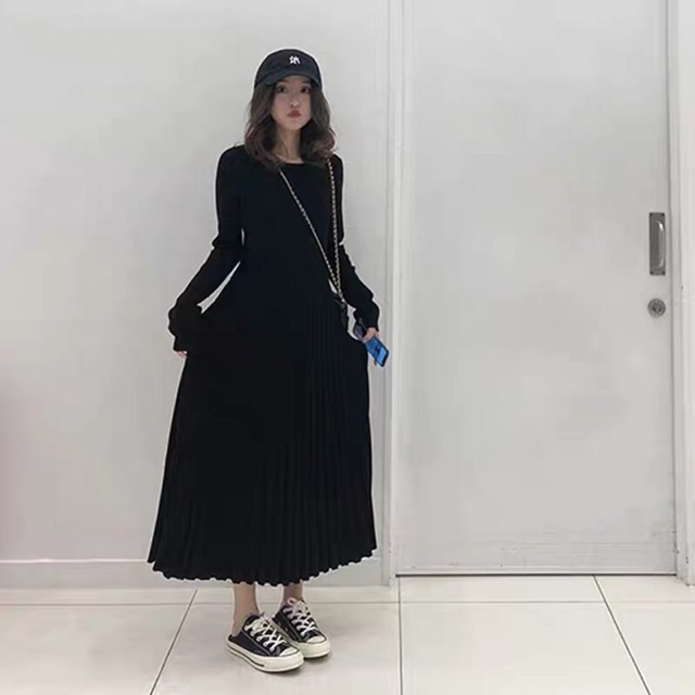 Váy len xếp ly dáng dài— Mã 012