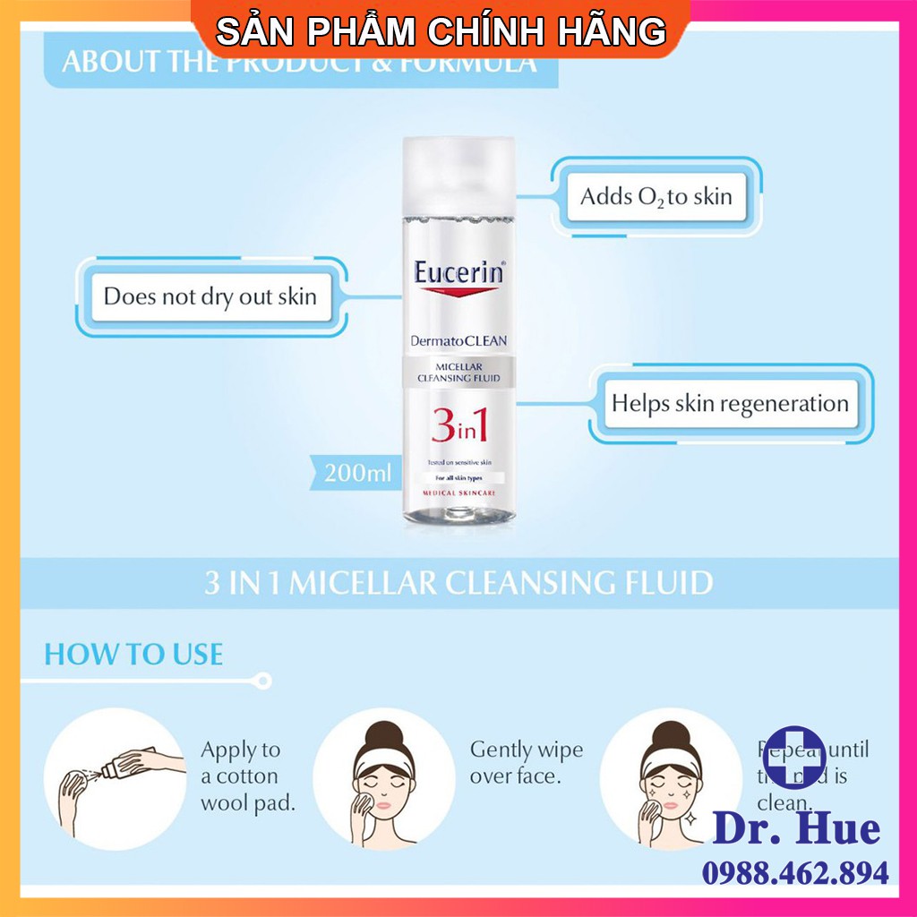 [CHÍNH HÃNG] Nước Tẩy Trang 3 In 1 Eucerin DermatoClean Micellar Cleansing Fluid - Tẩy Trang Eucerin Cho Da